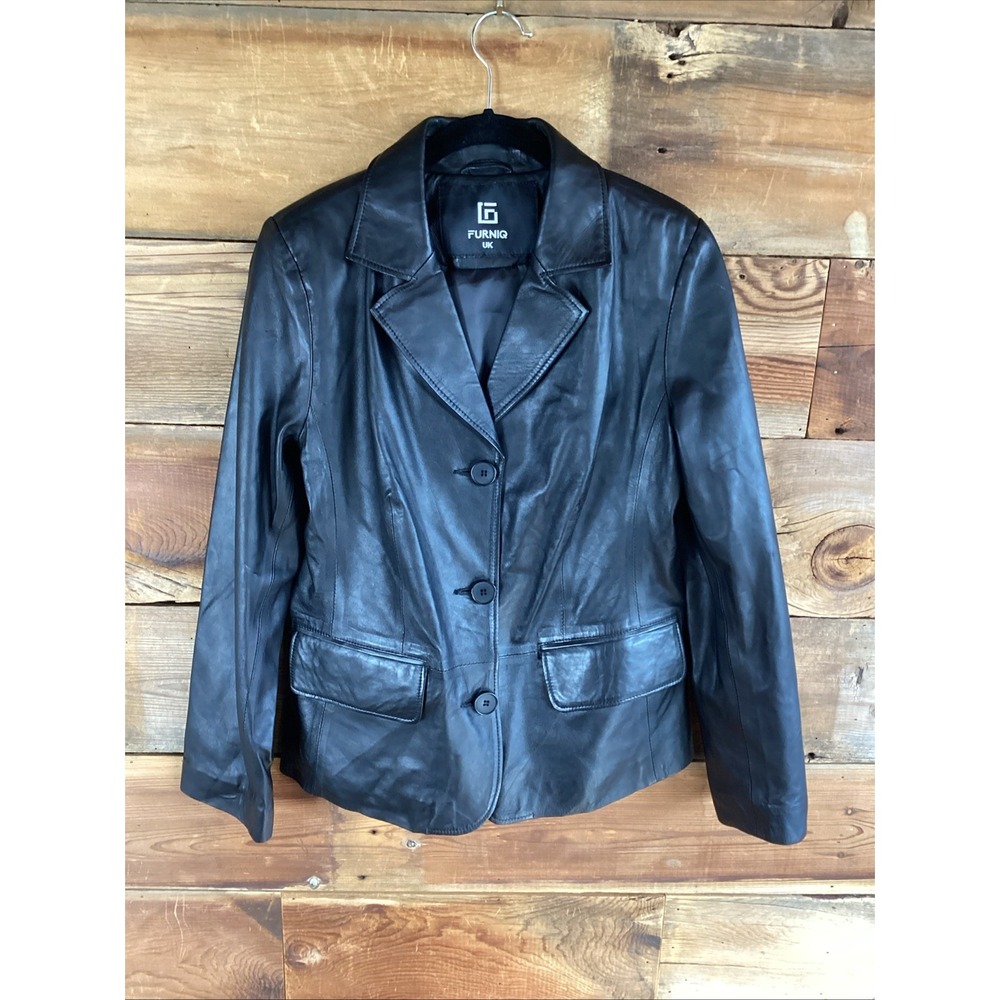 FURNIQ UK Esther Jacket Sheep Skin Leather Button Blazer Size Med Front Pockets